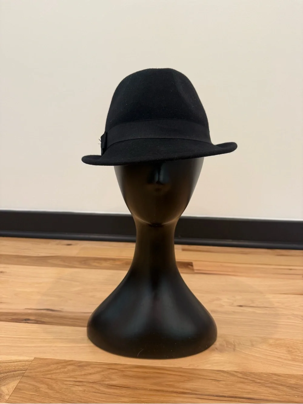 Classic Black Felt Fedora Hat with Grosgrain Ribbon Bow